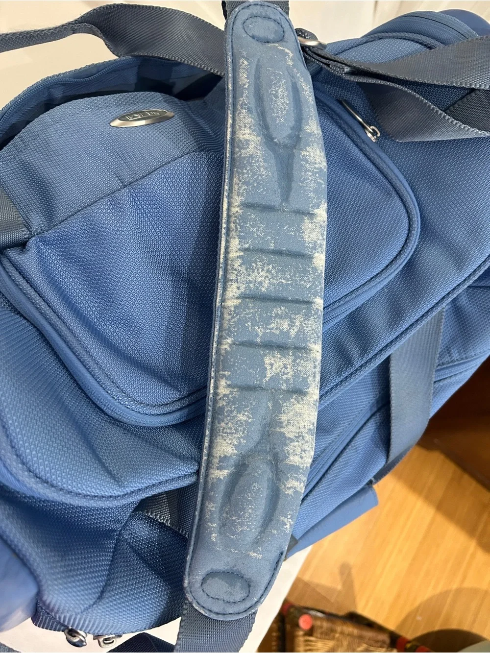 Tumi Light Blue Duffel Bag with Front & Side Pockets 21”